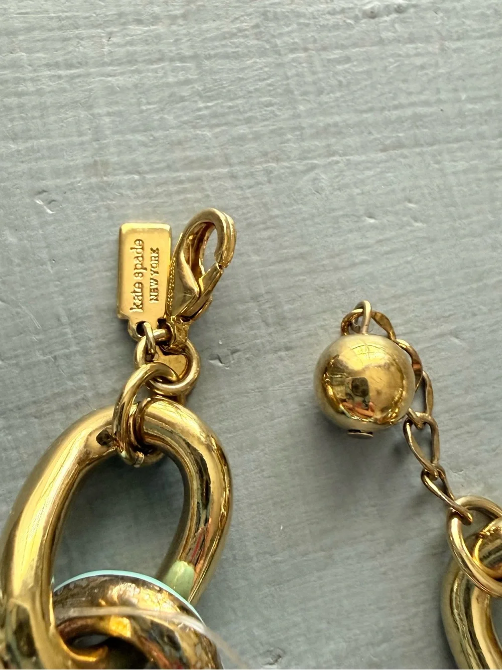 Kate Spade Gold Aqua Chunky Chain Link Bracelet NEW